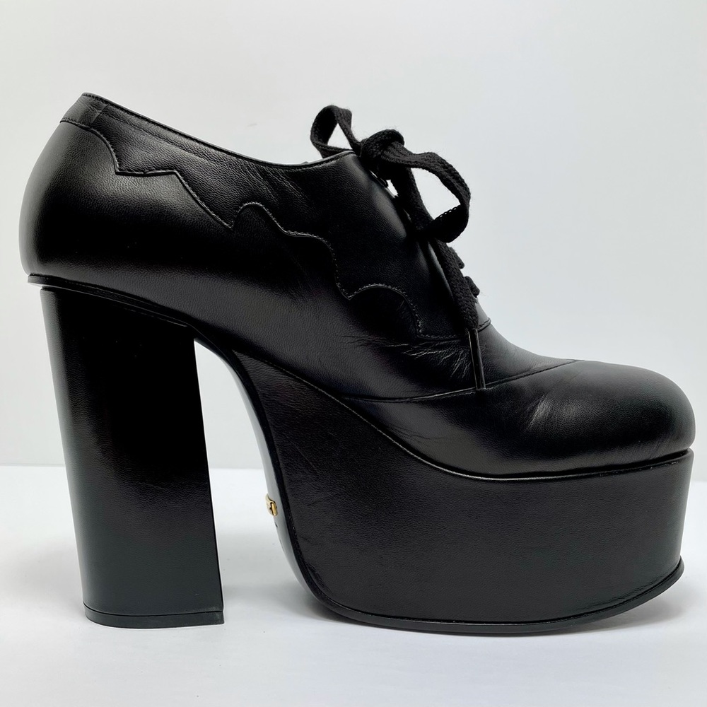 Gucci Black Leather Platform Oxford Shoes 591034 - Picture 6 of 16
